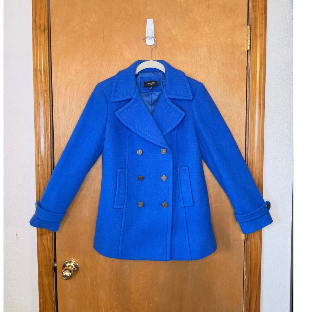 Talbots Petites Cobalt Royal Blue Wool Blend Double Breasted Pea Coat Size 6P
